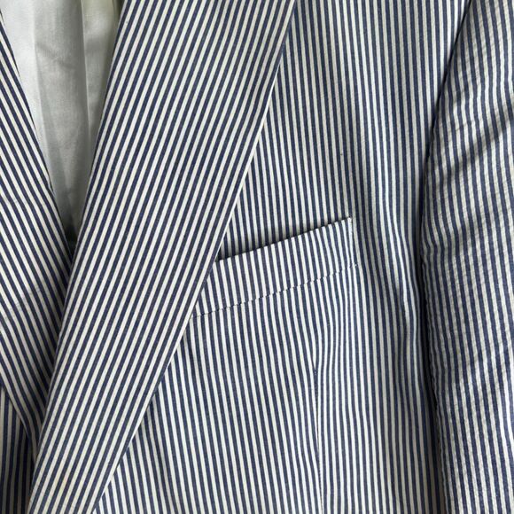 Jos A Bank Seersucker Striped 100% Cotton Blazer Preppy Single Breasted Size 43R - Picture 5 of 12